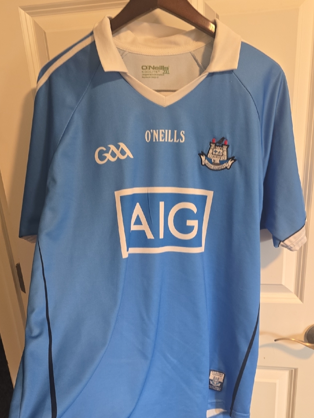 O'Neill's Light Blue and White Athletic Jersey with Green Logo